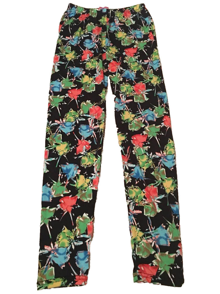 Yelete One Size Black Leggings Floral Patterned